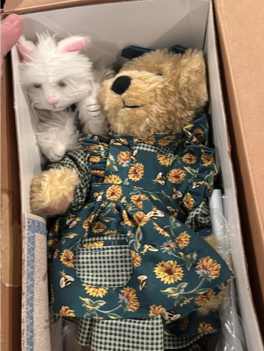 Plush Teddy Bear in Teal Sunflower Dress - Brand: